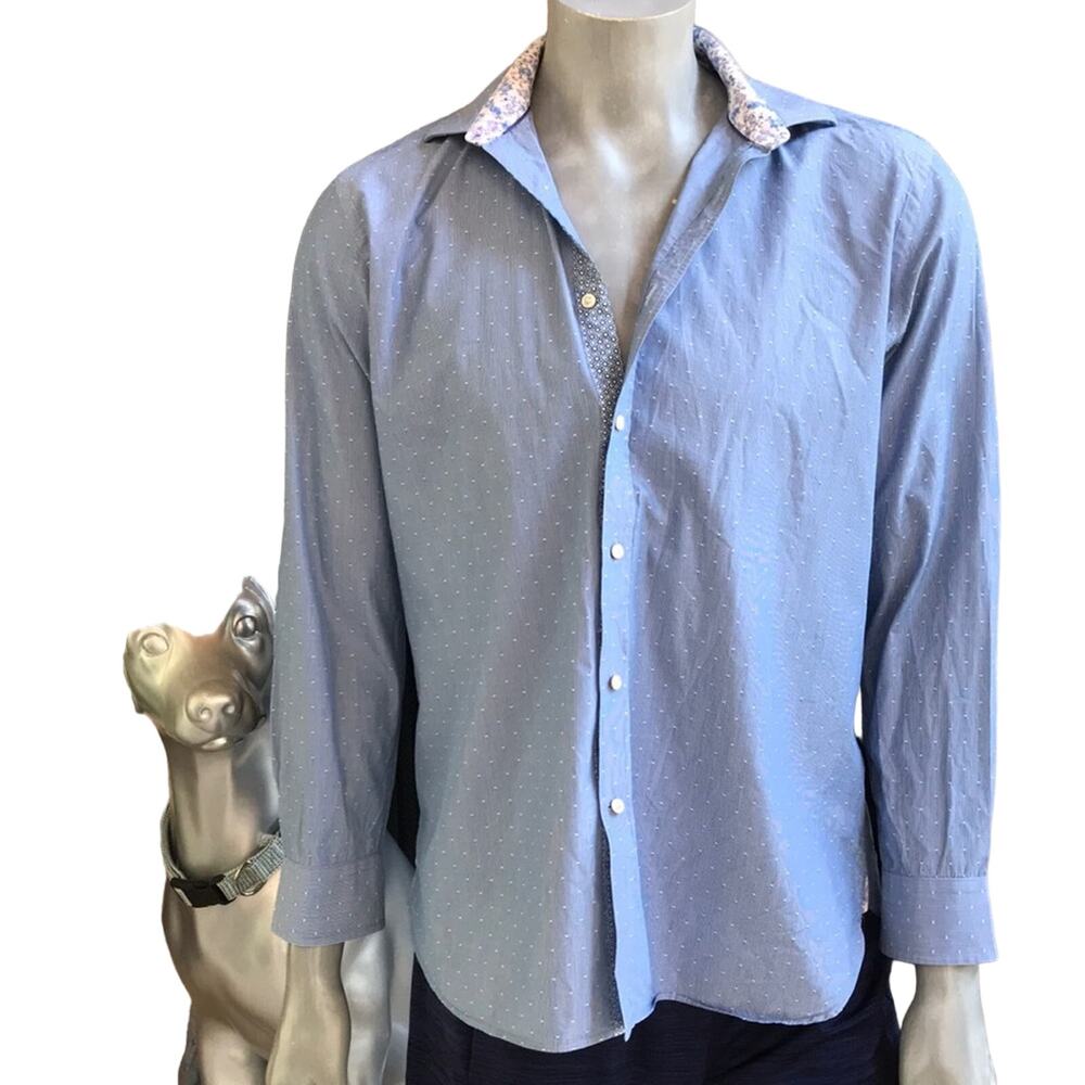 Ted Baker Endurance Blue Button Down Shirt Floral Collar Men's Size L
